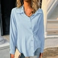 thumbnail image 2 of Women Shirts Casual Lapel Button Long Sleeve Solid Color Shirts Loose Comfy Cardigan Blouse Blue L, 2 of 6