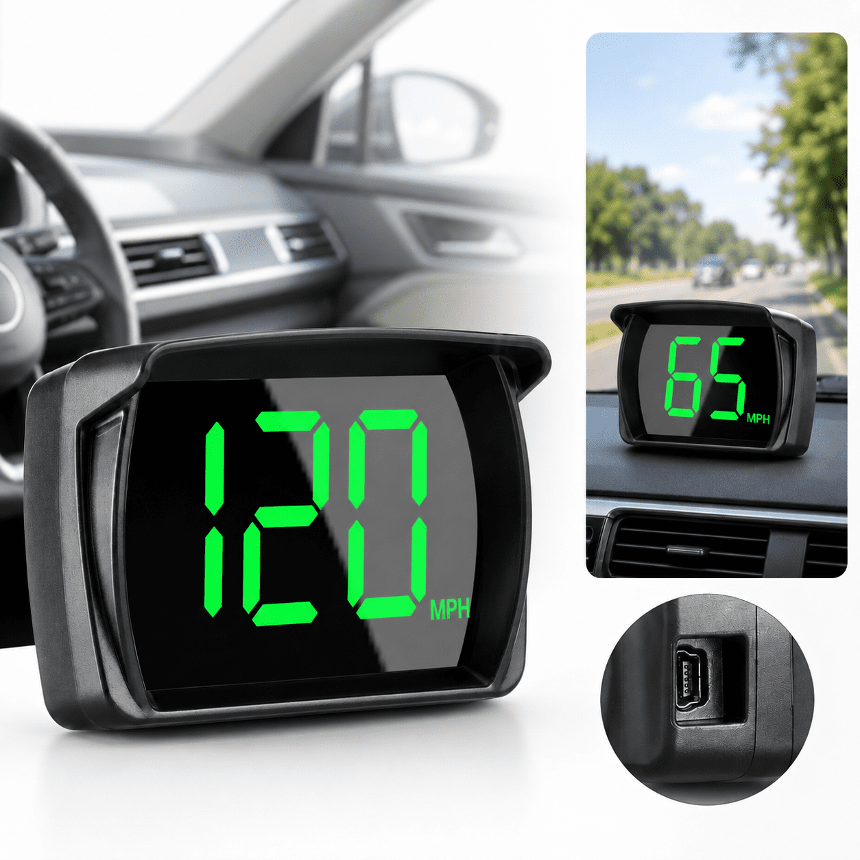 GPS Digital Speedometer MPH Plug & Play Head Up Display with Large LED Font for Cars, Trucks, Motorcycles, SUVs, Boats – USB Powered Universal Vehicle Speed Meter Accessory