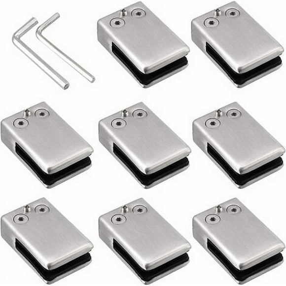 304 Stainless Steel Glass Clamps, Square Bracket Set for Staircase Railings - Adjustable, Polished, Fits 10-12mm Square Glass