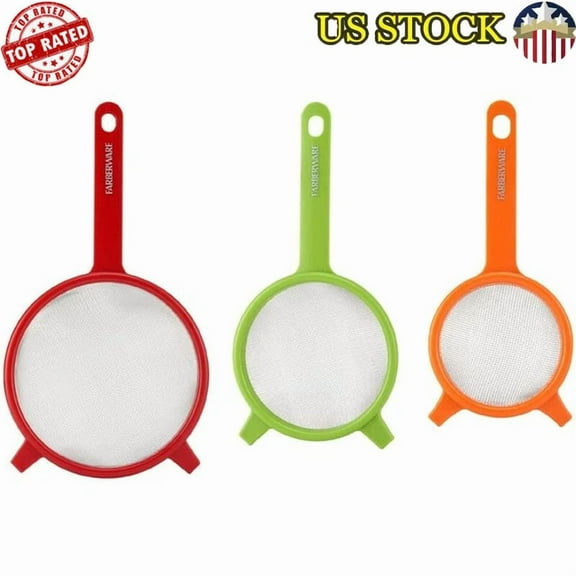 Stainless Steel Mesh Strainer Set 3 Sizes Ergonomic Handle Kitchen Tool Durable