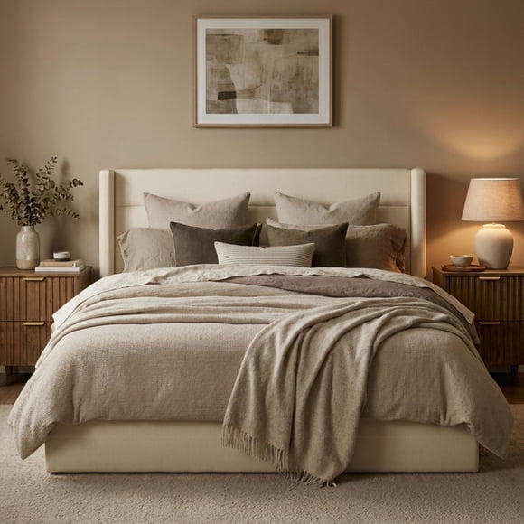 Aykah Cadre de Lit Très Grand Size Zir avec Rangement, Tête de Lit Rembourrée, Cadre de Lit Très Grand Size Moderne en Métal à Oreilles avec Rangement Hydraulique, Aucun Sommier Requis, Design Moderne (Vanille)