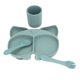 thumbnail image 5 of Plato de cena dividido para bebé, juego de platos para comer con succión de silicona suave en forma de dibujos animados con cuchara, tenedor y taza, color verde, 5 of 14