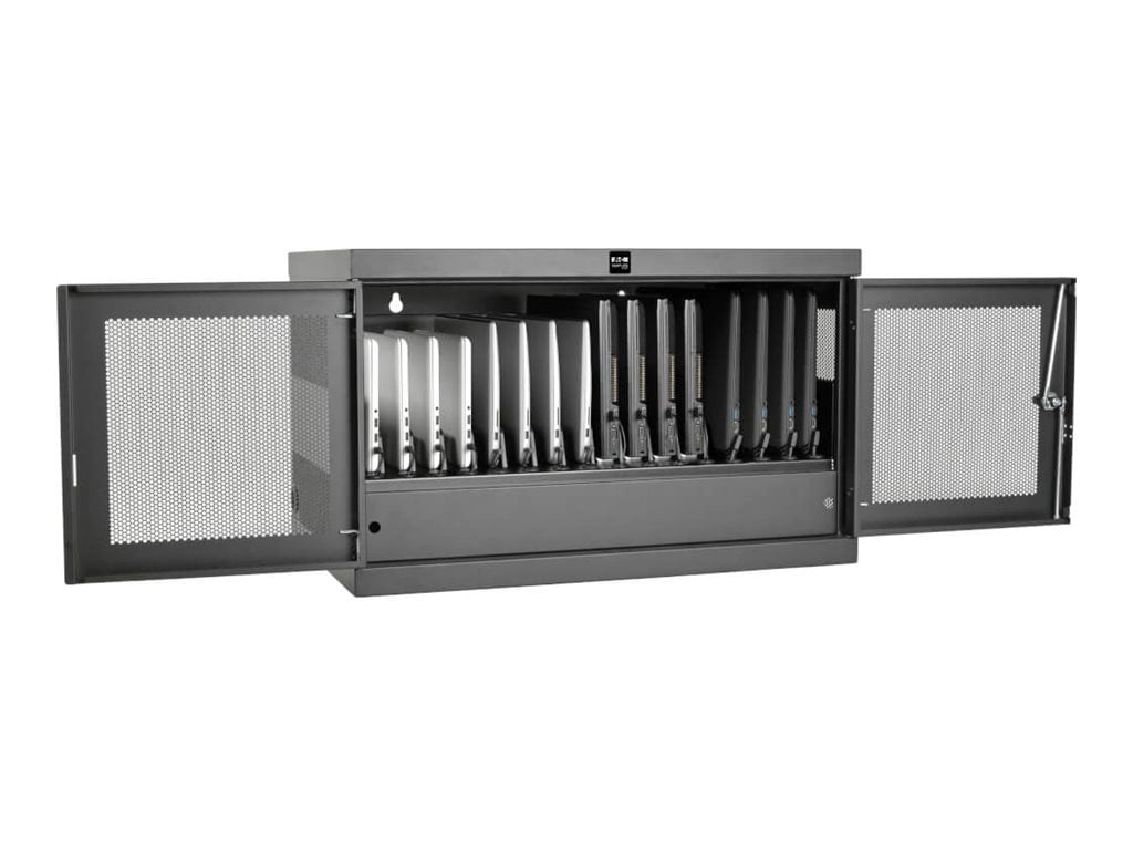 Tripp Lite 16-port Ac Charging Cart Storage Station Chromebook Laptop Tablet - 18.8" Height X 30.3" Width X 21.6" Depth - Floor, Wall Mountable, Desktop, Tabletop, Countertop - Steel - Black...