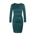 thumbnail image 2 of Gvmfive Women Casual Solid V Neck Long Sleeve Pleated Evening Party Formal Dress, 2 of 8