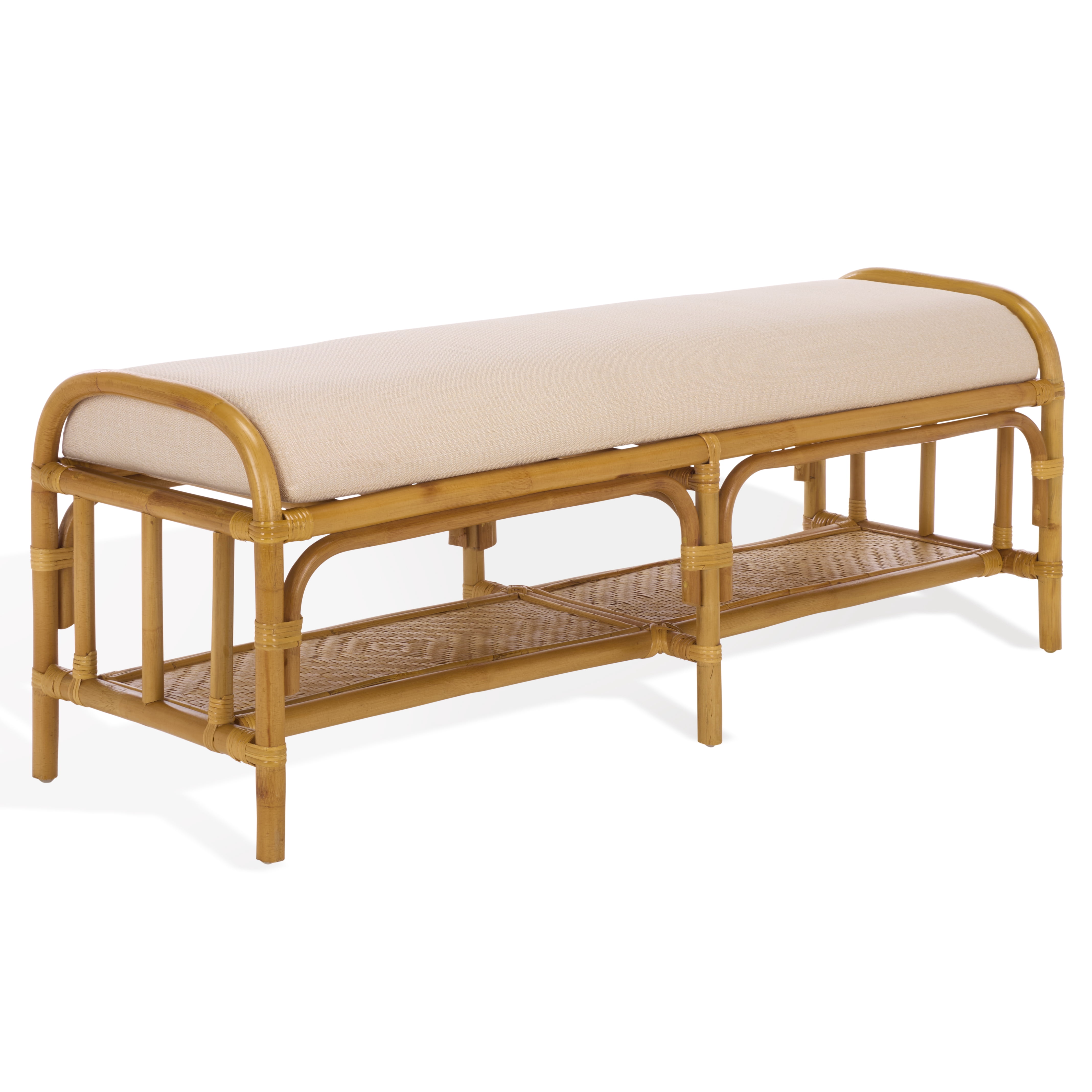 Safavieh Couture Flanders Rattan Pole Upholstered Bench, Natural/White