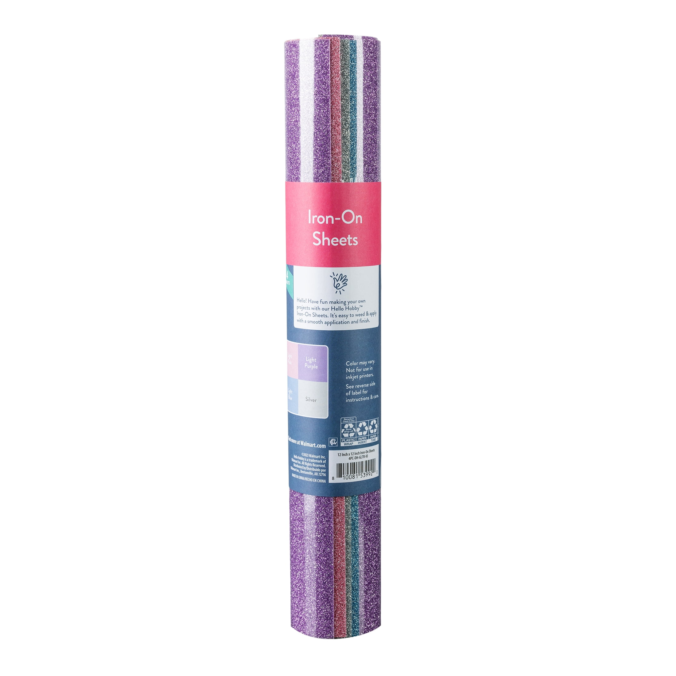 (3 pack) Hello Hobby 12" x 12" Pastel Glitter Sampler Iron-On Sheets (4 Count)