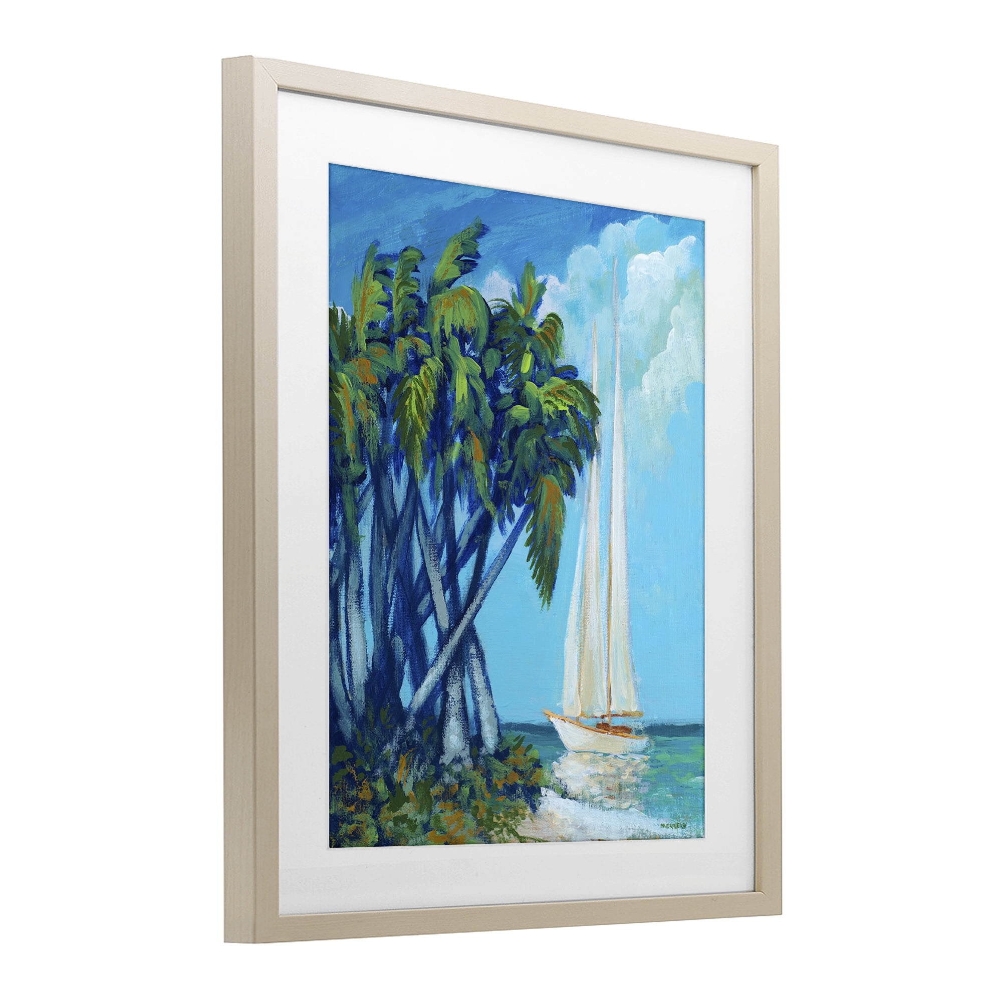 Stupell Industries Sailboat & Twisted Palms Birch Framed Print Under Glass, design by Dan Meneely