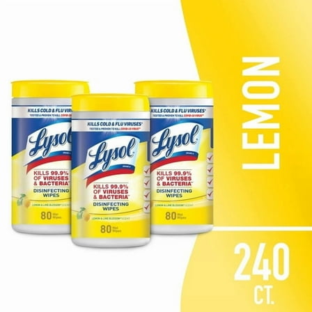 Lysol® Disinfectant Wipes Bundle, Multi-Surface Antibacterial Cleaning Wipes, Lemon and Lime Blossom, 80 Count Each(Pack of 3), (Pack of 2)