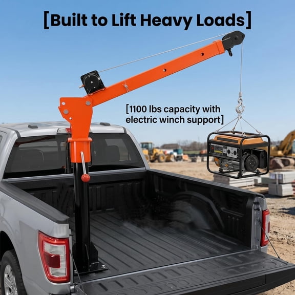 Truck Mounted Crane, 1100 lbs Lifting Capacity, 12V DC 3500 lbs Electric Winch, Adjustable 360° Swivel Boom, Telescopic Arm for Truck Bed, Garage, Workshop Heavy Lifting