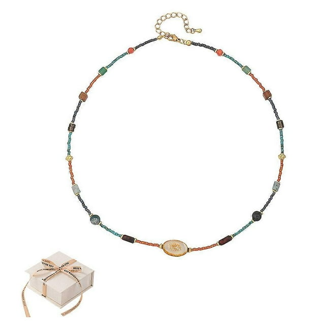 Long Chain Retro Natural Stone Beaded Beaded Necklace Xmasstyle210