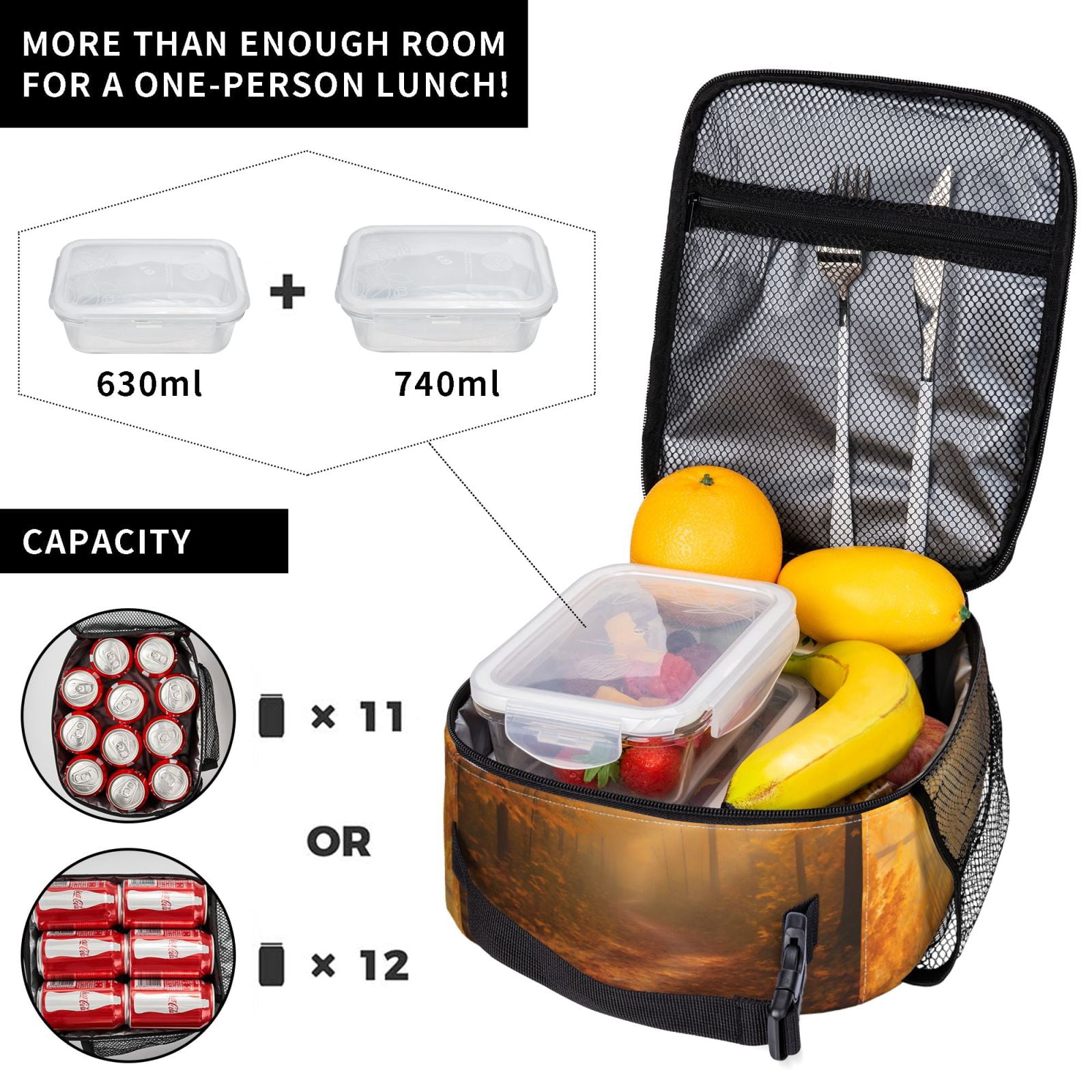 Lunch Bag For Women Men Insulated Portable Lunch Box Bento Box Office Picnic Travel Cooler Bag Forest Path