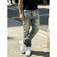thumbnail image 4 of Reppunk Men's Vintage Acid Washed Stacked Straight Distressed Ripped Jeans, Multi-Slit Frayed Loose Stack Denim Pants, Business Casual Versatile Daily Street Commute Trousers, 4 of 6