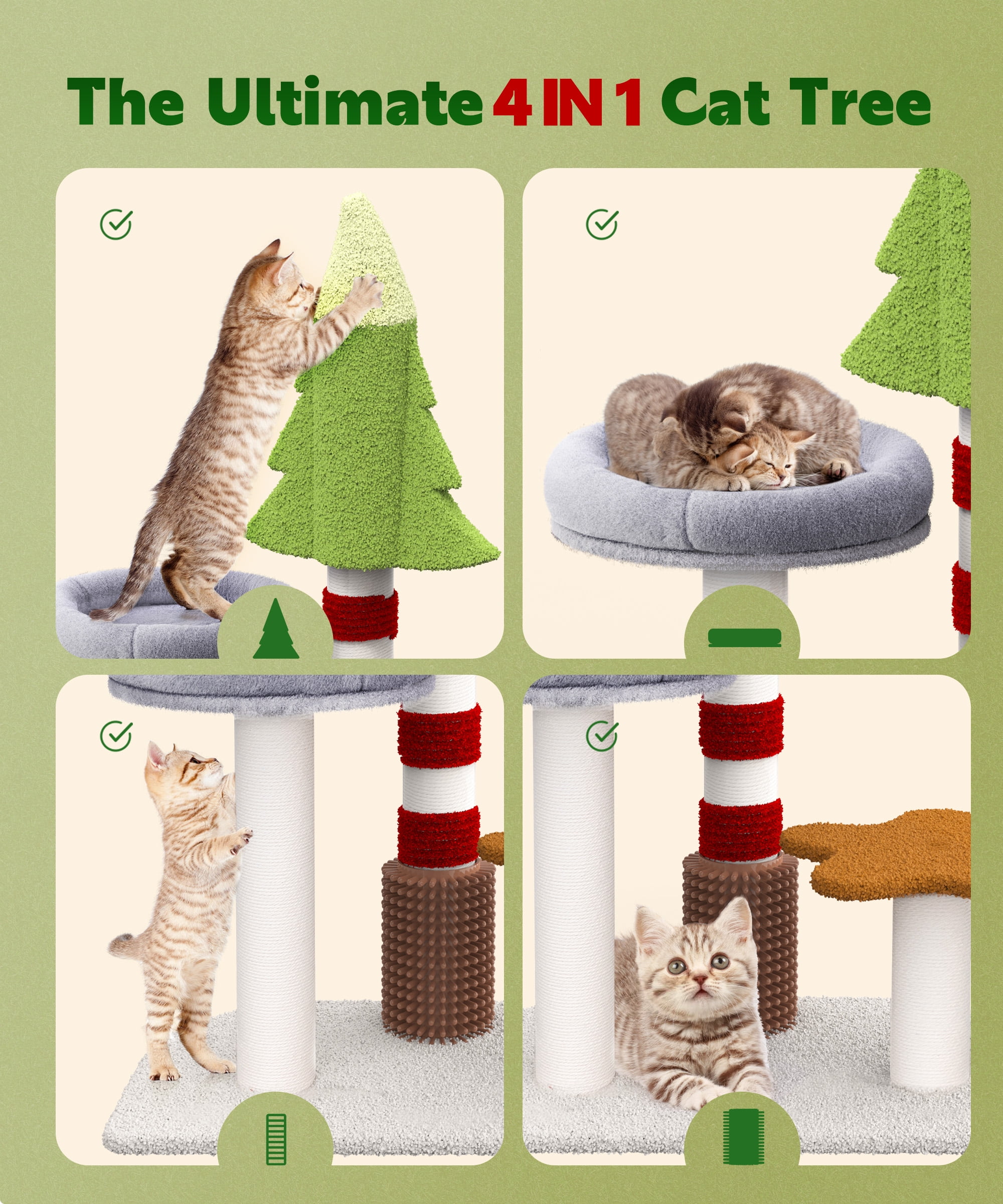 Cat Tree 35.4" Cute Christmas Tree Cat Scratching Post Tower with Perch for Indoor Kitten Kitty