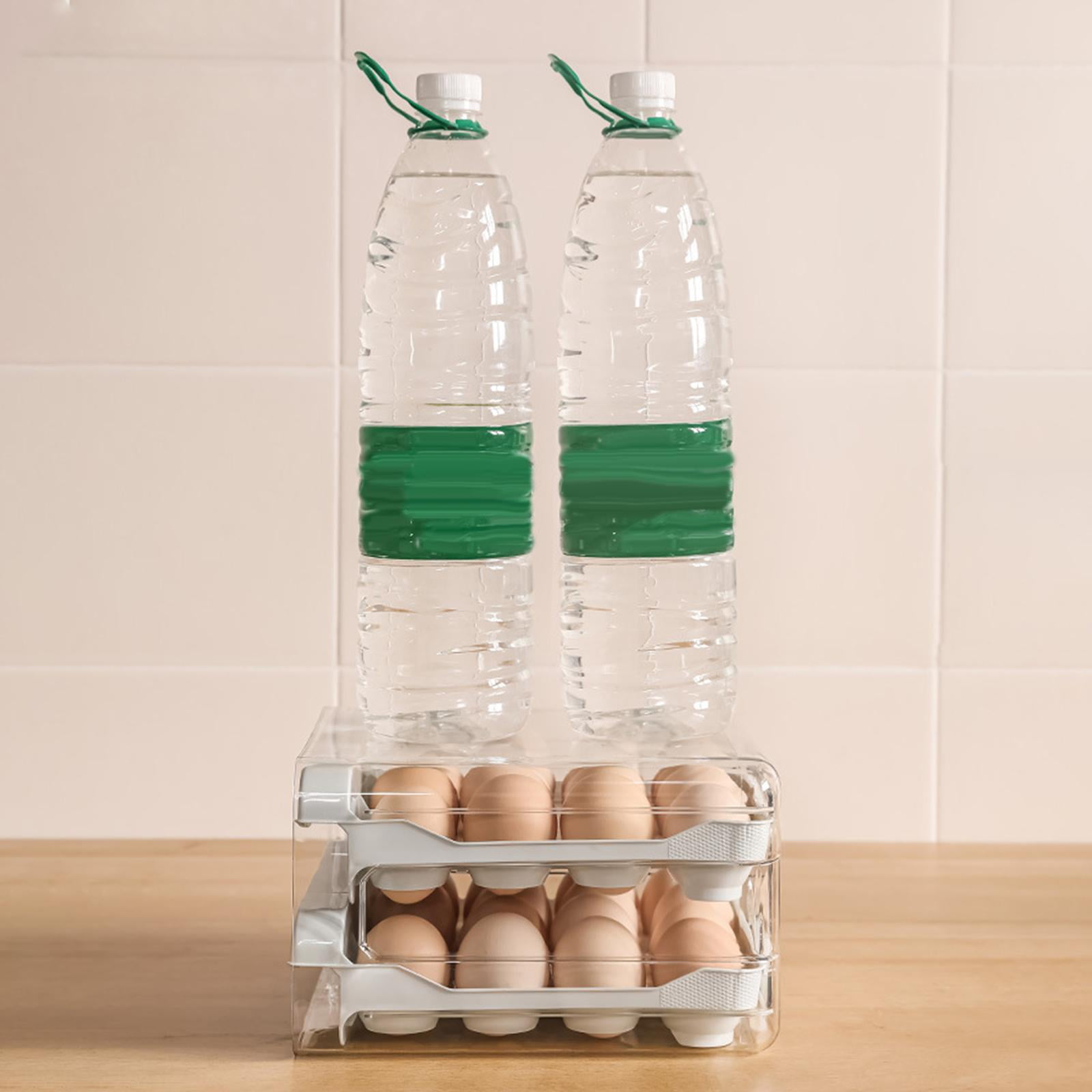 Fiocias Kitchen Fridge Egg Container 32 Grid Double Layer Drawer Type Stackable Grey