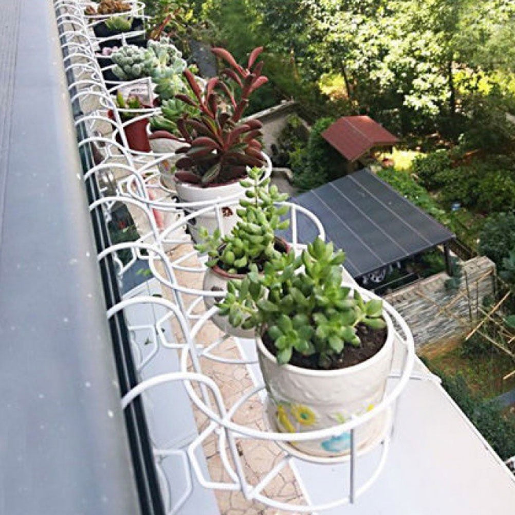 IBASETOY 4Pcs White Hanging Planter Basket Iron Wire Holder for Balcony Railing Outdoor Use