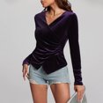 thumbnail image 6 of TKLPEHG Womens Tops V-Neck Velvet Ruched Tops Solid Color Lightweight Long Sleeve T Shirt Fall Tops Fashion Loose Comfy Casual Blouses Pullover (Purple,L), 6 of 7