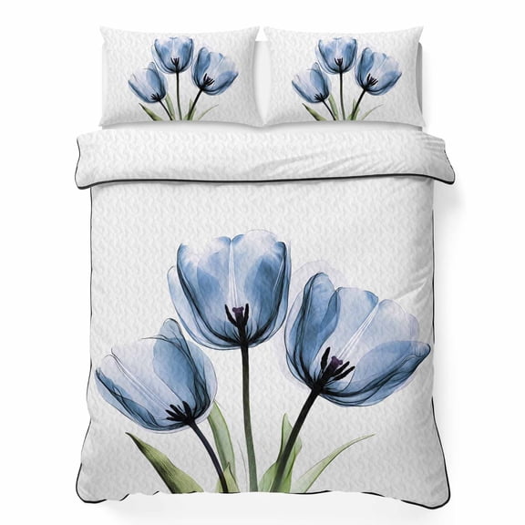 Blue Tulip 3 Piece Quilt Bedding Set with 2 Pillow Shams, Flower Farmhouse Lightweight Bedspread Coverlet, Soft Breathable All Season Quilt, 68 x 98 Inch