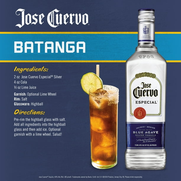 Jose Cuervo Especial Silver Tequila, 750 ml Glass Bottle, 40% ABV