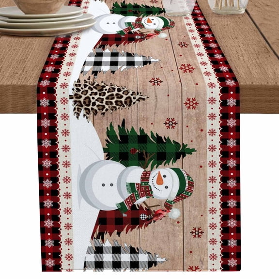 nqOlkjepod Christmas Snowman Table Runner 120 Inches Long Farmhouse Dress Scarves, Vintage Xmas Tree Snowflake Dining Tablerunner for Coffee Table/Kitchen Island/Party Décor, 13" x 120"