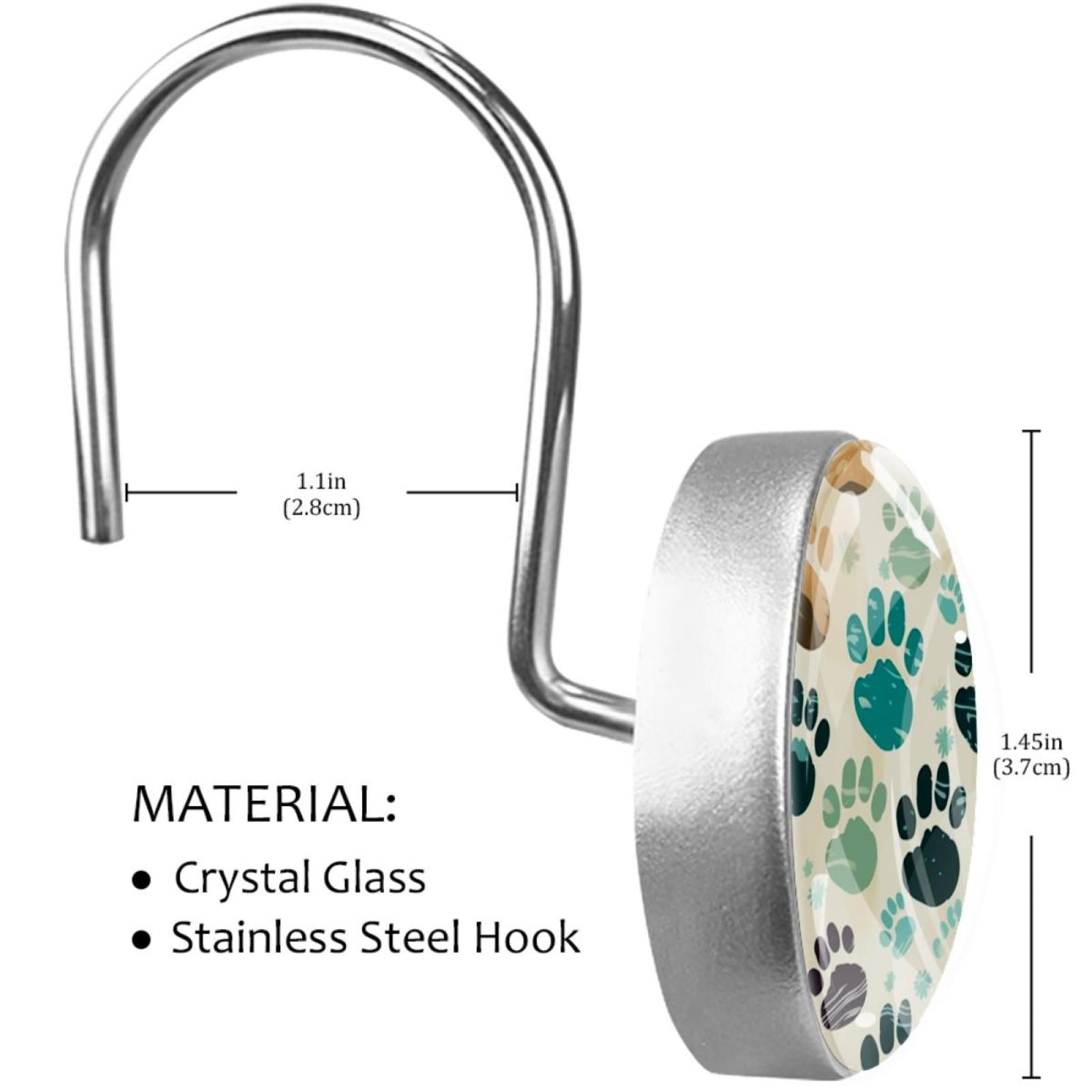 12 Pack Round Shower Curtain Hooks Crystal Glass Shower Rings Dog Paw Prints Curtain Hooks Home Decoration