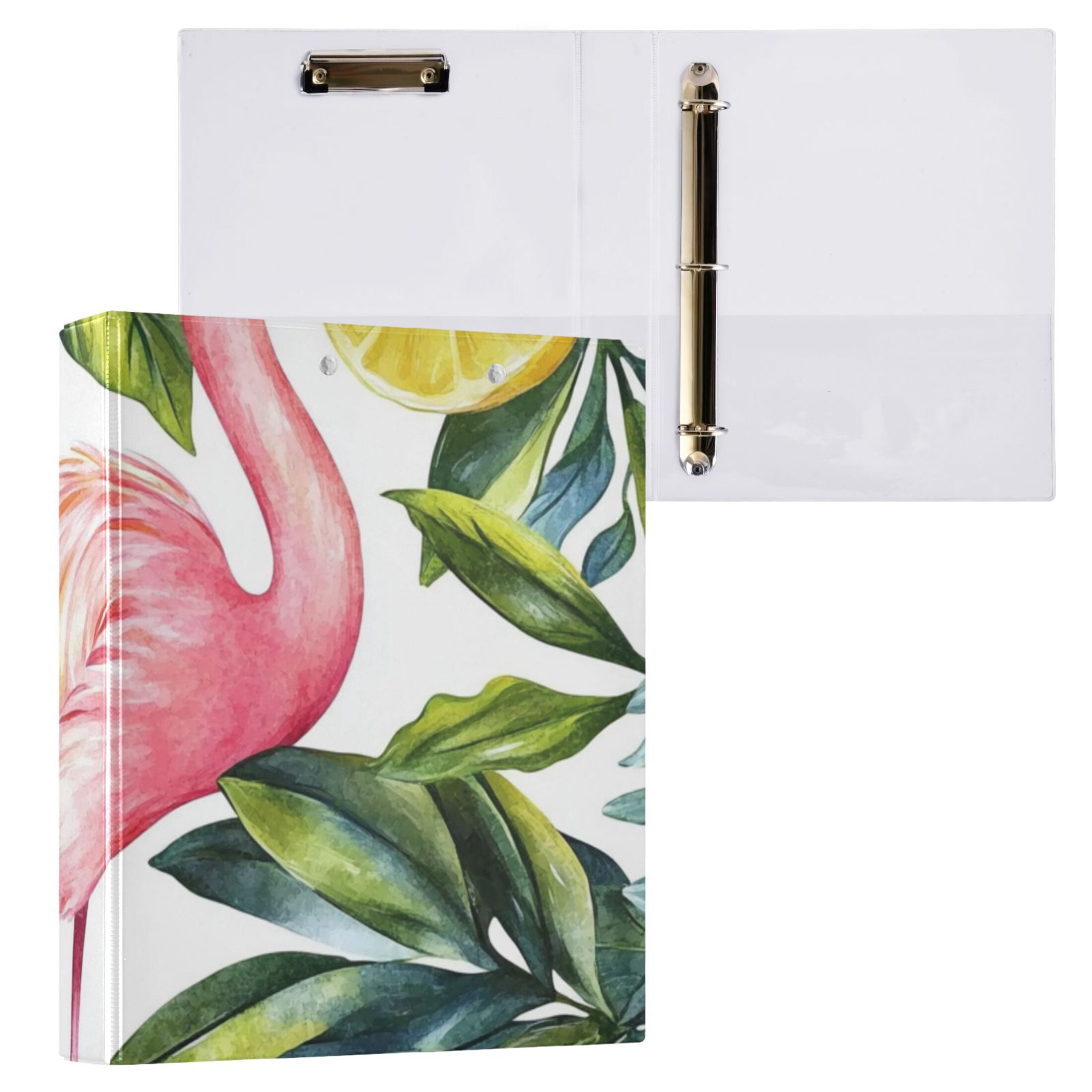 Flamingo Leaves Lemons 3 Ring Binders 1.5 inch Hardcover File Folders with Interior Pockets A4 Size Organizer for School Office Hospital