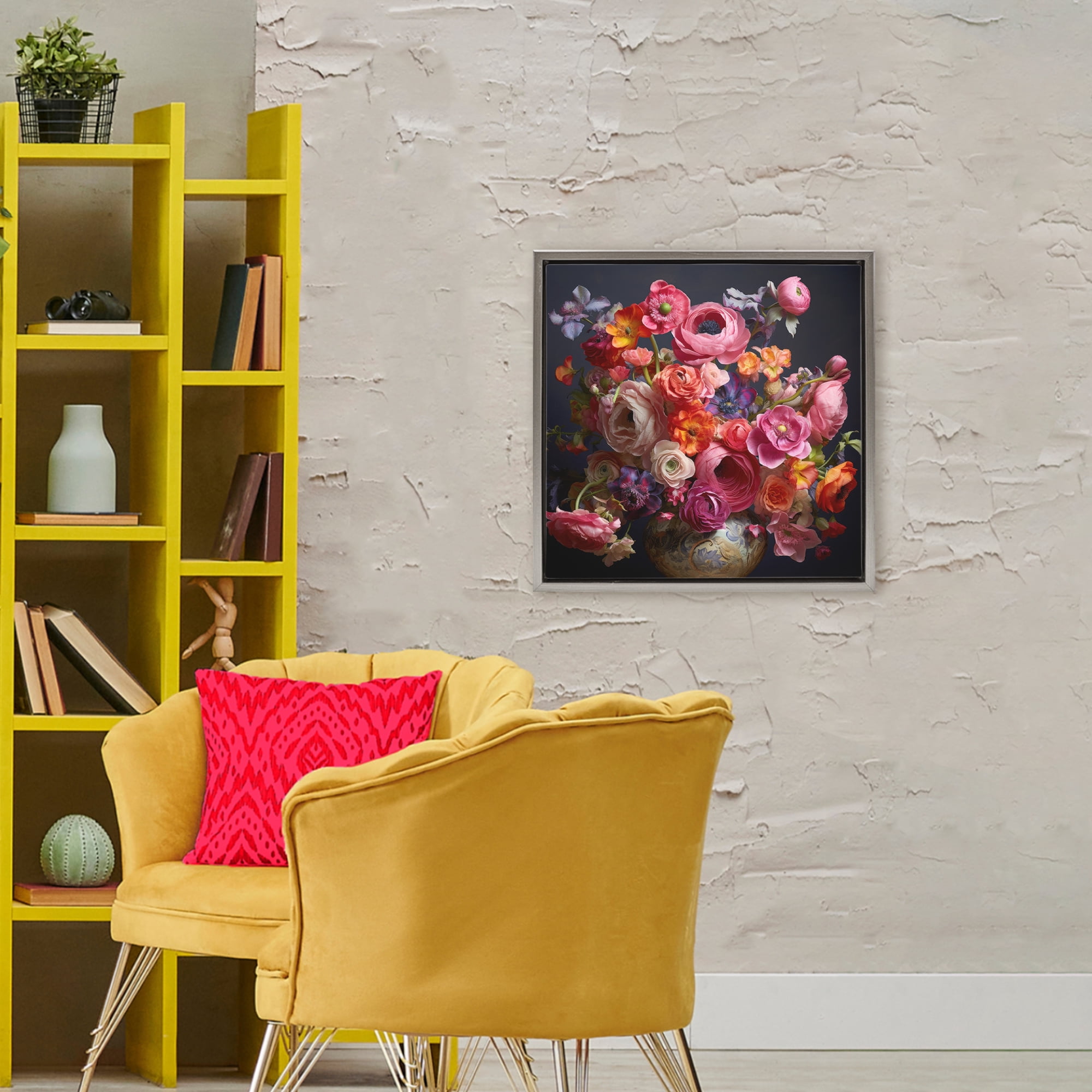 Stupell Industries Harmonious Composition of Florals Gray Framed Floater Canvas Wall Art, design by Lazar Studio