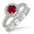 thumbnail image 1 of 2.25 Carat Red Ruby 6mm Round Cut Diamond Moissanite Antique Floral Halo Bridal set on 10k White Gold, 1 of 2