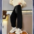 thumbnail image 5 of Ecqkame Teens Girls Wide Leg Sweatpants High Waisted Baggy Joggers Drawstring Trousers Solid Color Versatile Casual Sports Pant 1-15 Years Black 9-10 Year, 5 of 7