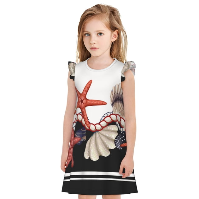 Balery Starfishes Shells Camisón de princesa para niñas, pijama de algodón con mangas abullonadas, suave y bonito.-X-Large