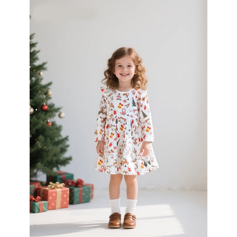 christmas applique dress Emy Dola Little Girl's Long Sleeve 100% Cotton Clothes Toddler Casual Cartoons Swing Dresses 2-7T YGroup_Lexi_VNeck_Maxi