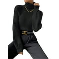 thumbnail image 3 of Sweater for Women High Neck Ribbed Knit Sweater Trendy Clothes Black S, 3 of 10