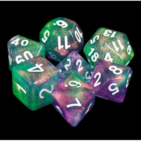 Shimmering Purple-Green DnD Dice Set | Dungeons and Dragons | 7 Dice RPG Polyhedral Set d20