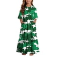 thumbnail image 2 of Little Girls Maxi Dress 4-14 Years Ruffle Half Sleeve Round Neck Floral Print Tiered Long Dress with Side Pockets Green F 5-6 Years, 2 of 7