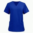 thumbnail image 2 of TOWED22 Women's Scrub Top Short Sleeve Medical Shirts Stretchy Soft Nurse Uniform V Neck Top Tee With 2 Pockets(Blue,L), 2 of 7