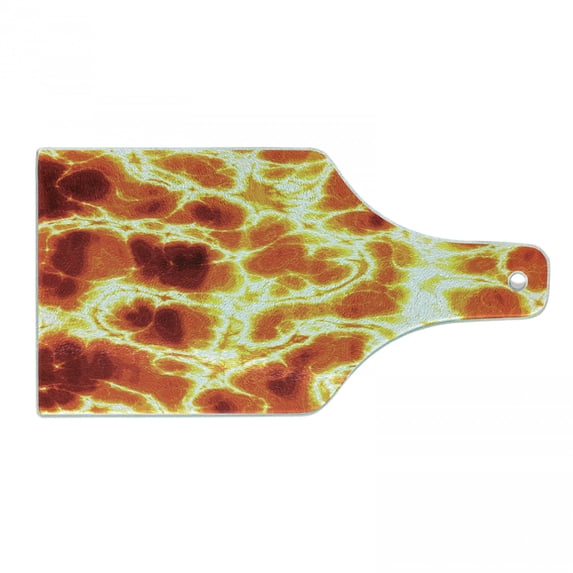 Burnt Orange Cutting Board, Hot Lava Texture Bursting Volcanic Heated Magma Image Warm Colored, Decorative Tempered Glass Cutting and Serving Board, Wine Bottle Shape, Orange and Yellow, by Ambesonne