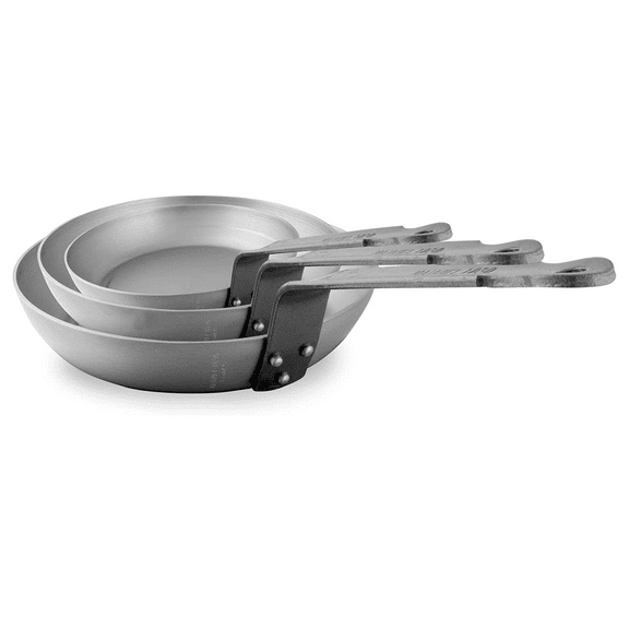 Mauviel M'steel Black Carbon Natural Nonstick 3-Piece Frying Pan Set with Iron Handle