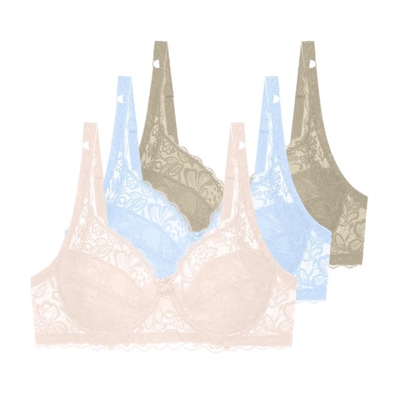 SELONE 3 Pack Womens Bras Underwire Push up Lace Plus Size Lightly T Shirt Bra Wide Strap Bras Breathable Underwear