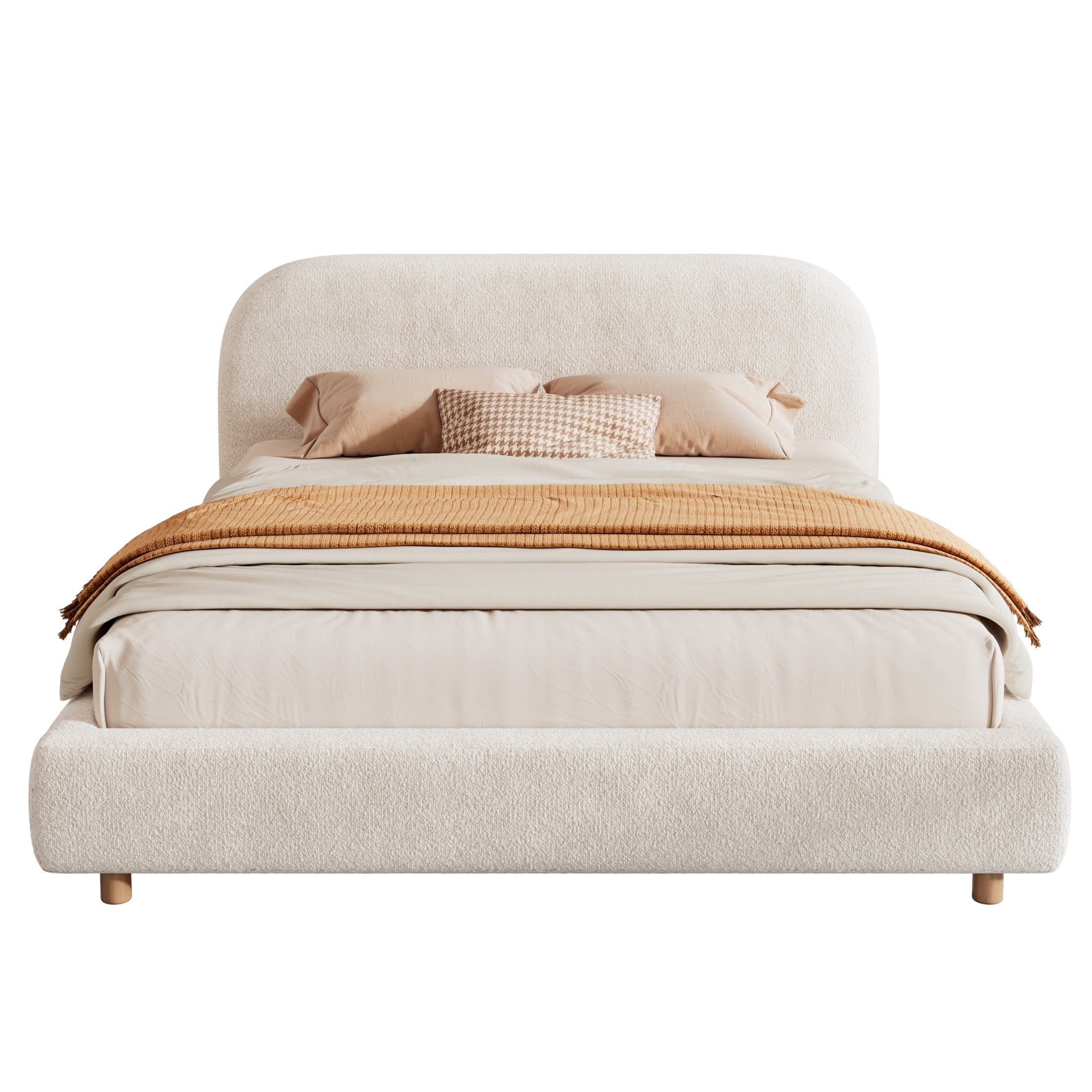 Christopher Knight Home Queen Hydraulic Lift Platform Storage Bed, Upholstered Curved Headboard, Cream White
