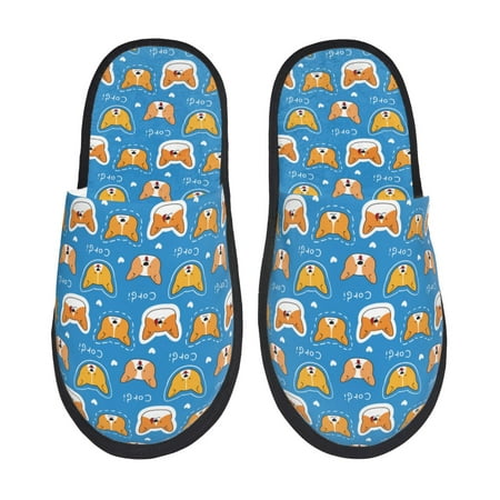 

Tideii Corgi Dog Face for Home Indoor Cotton Slippers Autumn and Winter EVA Plush Slippers Household Supplies Unisex-Large