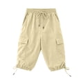 thumbnail image 4 of Only Moment Women's Bermuda Long Shorts with Pockets High Waist Loose Sweatpants Casual Lounge Yoga Workout Palazzo Beige,L, 4 of 9
