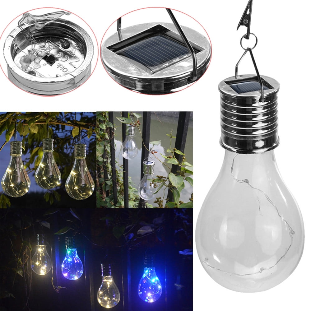Waterproof Solar Rotatable Outdoor Garden Camping Hanging LED Light Bulb Clear 