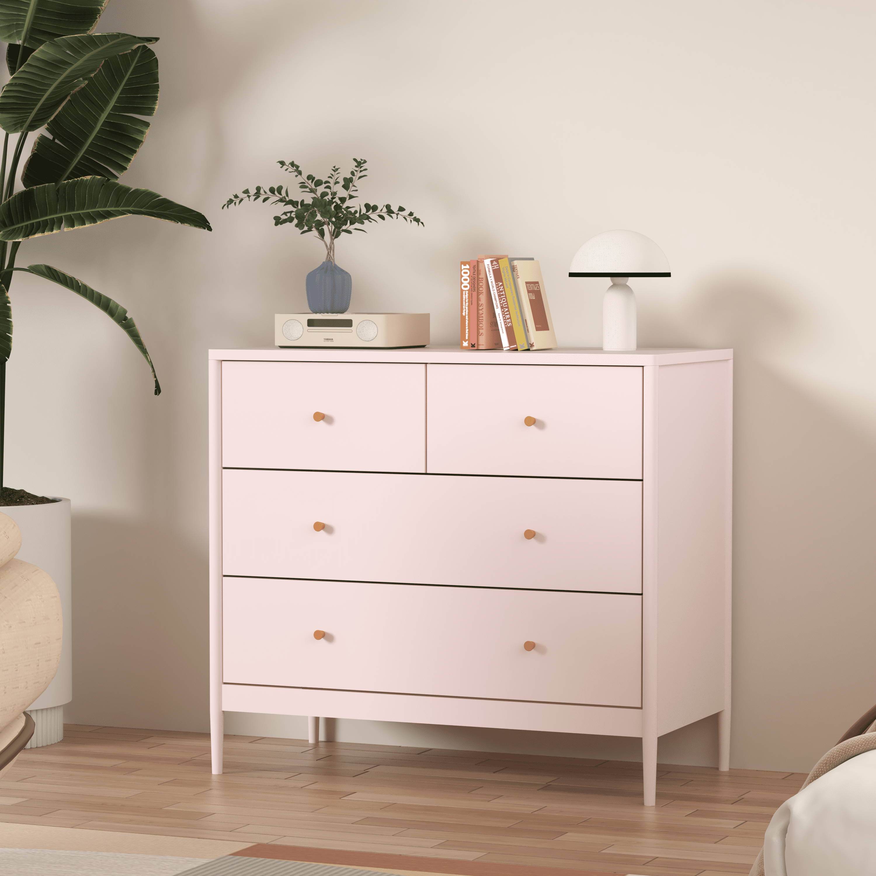 4-Drawer Kids Dresser, Wooden Storage Cabinet for Toddler Bedroom, Nursery, Closet, Baby Nightstand Organizer for Living Room or Apartment, 35.4" Wide