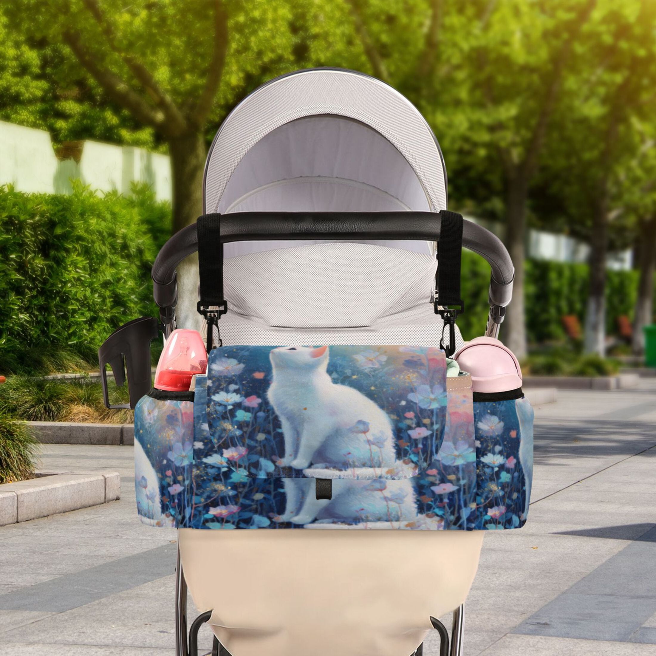 DIXRUYEE Stroller Organizer Whimsy Cat & Butterfly Printed