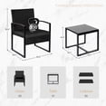 thumbnail image 5 of Tappio 3 Piece Outdoor Wicker Bistro Furniture Set, PE Rattan Chairs Porch Furniture Set w/Cushions & Glass Table for Yard Garden Balcony, Black, 5 of 7