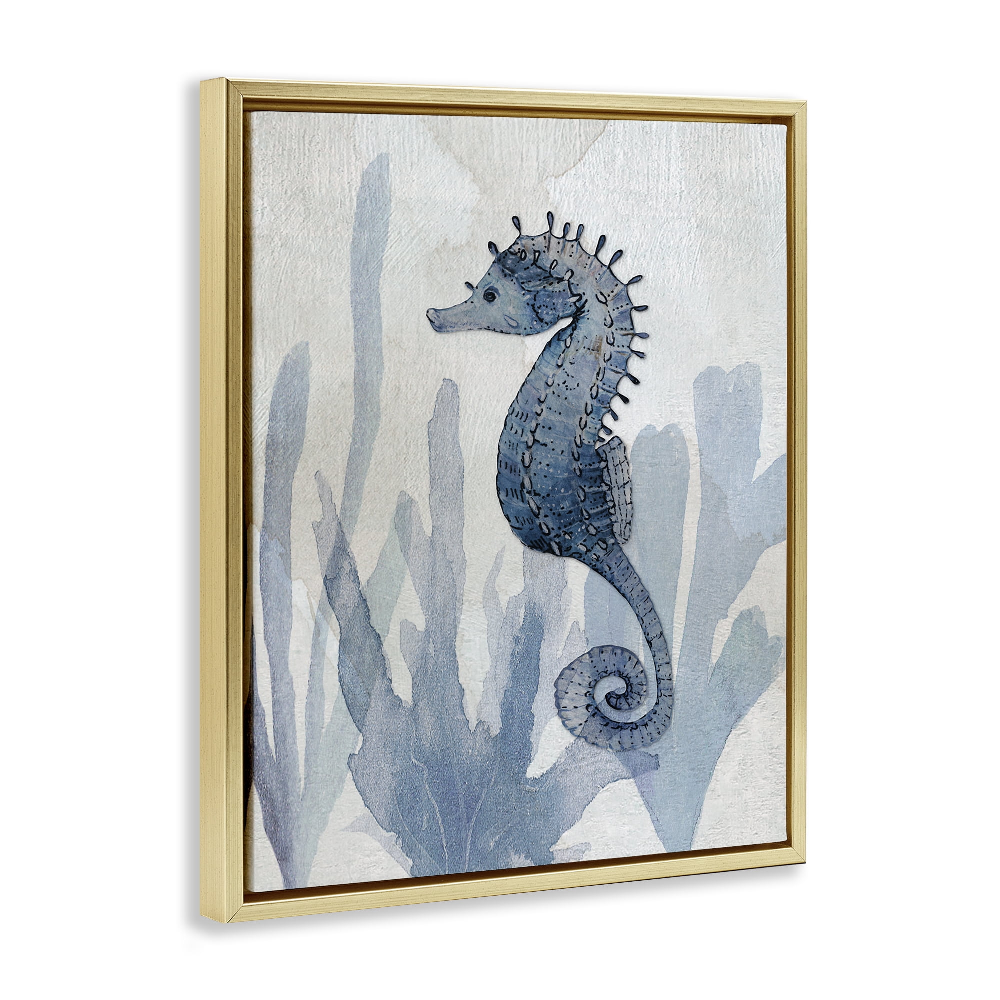 Stupell Industries Organic Seaweed & Seahorse Gold Framed Floater Canvas Wall Art, design by Susan Jill