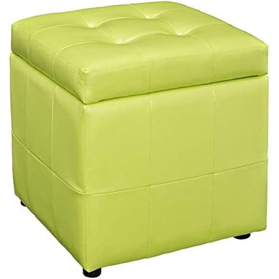 Hawthorne Collections Square Faux Leather Storage Ottoman in Light Green