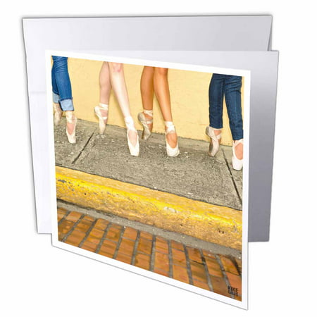 3dRose Professional ballerinas dressed up with street clothing but wearing ballet shoes, Greeting Cards, 6 x 6 inches, set of