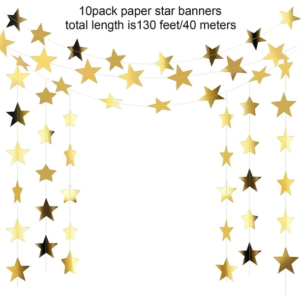 10 pancartas decorativas, 4 m de estrella dorada brillante para colgar, telón de fondo para compromiso, boda, baby shower, cumplea?os, decoración de Navidad (dorado) ZefeiWu 8390606909770