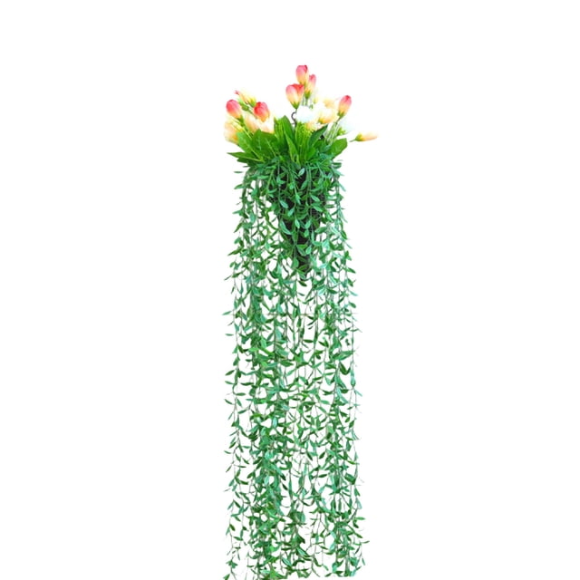 Red Red Plastic Simulation Weeping Willow Vine Wall Hanging Greenery For Wedding Home Decoration