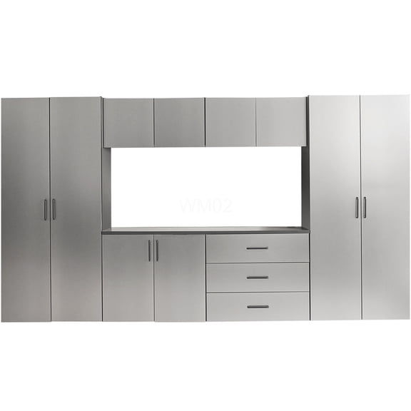 Metallic Grey 7-Piece Garage Cabinet Set with Soft-Close Doors, Heavy-Duty Storage System